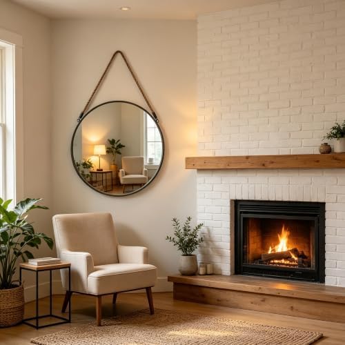 POZINO 30" Large Round Hanging Mirror, Circle Wall Mirror - Image 4