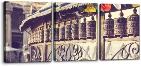 Pacimo 3 Pcs Framed Prayer Stones Canvas Wall Art Brass Bell Prints Modern by Pacimo