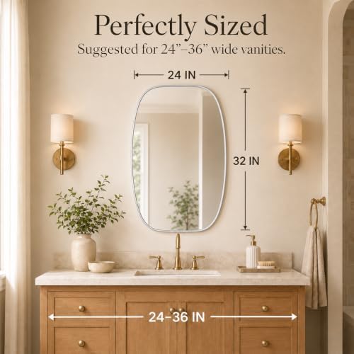 USHOWER Silver Oval Bathroom Mirrors 24x32 Inch - Image 5