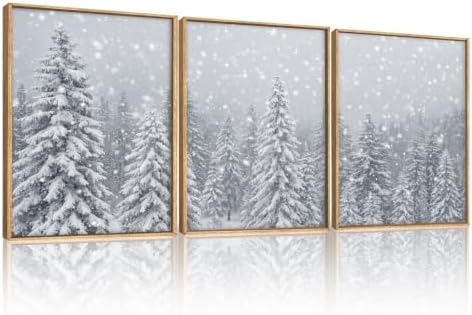 Snowy Christmas Tree Natural Woodland Framed Canvas Wall Art Set- 12"x16"x3 - Image 5
