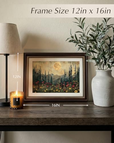 VIYYIEA Landscape Wall Art, Nature Floral Cluster Moon Night Prints 16x12in - Image 4