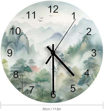 Forest Wall Clock, Watercolor Nature Woodland Green Forest Mountain Plant - Image 2