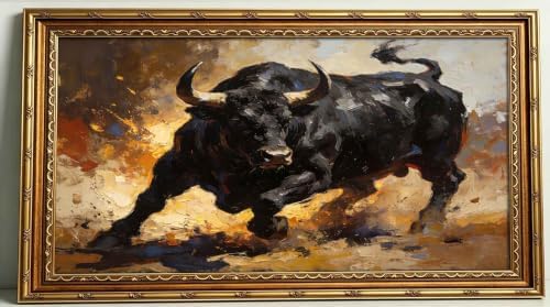 Large Framed Dynamic Black Bull Western Highland cow Canvas Wall Art by Rijkwrdwallart
