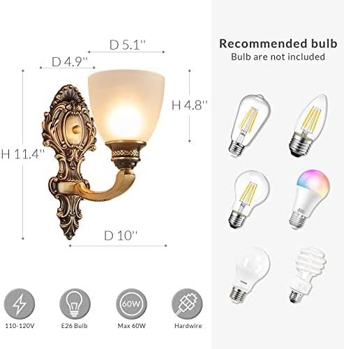 NOXARTE 2 Pack Vintage Wall Sconce Brass Wall Mounted Light Ceiling Fixture - Image 3