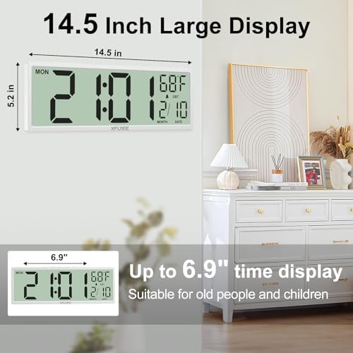14.5" LCD Large Digital Wall Clock, Battery Operated, Auto DST Sync - Image 2
