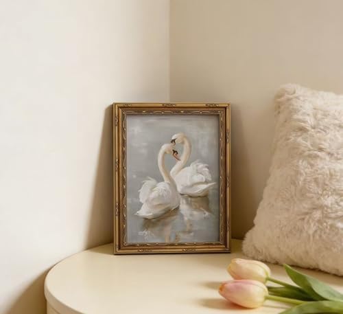 Vintage Gold Framed Swan Canvas Wall Art Country Farmhouse Retro Romantic - Image 5