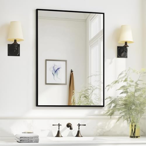 Sunniry Bathroom Vanity Mirror, 16x24 inch Black Wall Mirror, Metal Frame by Sunniry