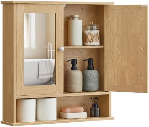 VASAGLE Bathroom Cabinet with Mirror, Wall-Mounted, 2 Mirrored Doors by VASAGLEbySONGMICSHOME