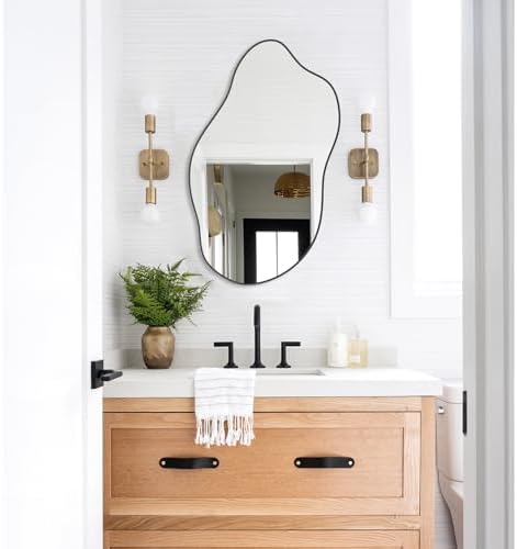 20x33 Inch Irregular Black Bathroom Wall Mirror Asymmetrical Vanity Mirror - Image 6
