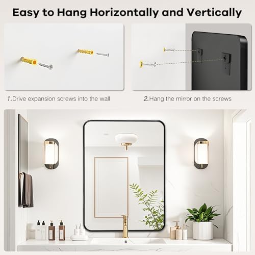 Black Bathroom Vanity Mirror Over Sink 24x30, Wall Mounted Mirror - Image 6
