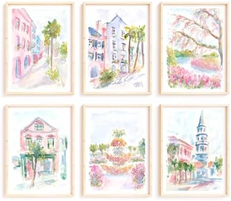 Charleston South Carolina Wall Art Preppy Posters Pictures Pastel Pink Canvas by Unknown