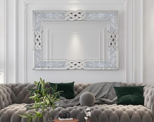 Crushed Diamond Mirror Silver: Rectangular Wall Decor 39.4"x27.5" - Image 4