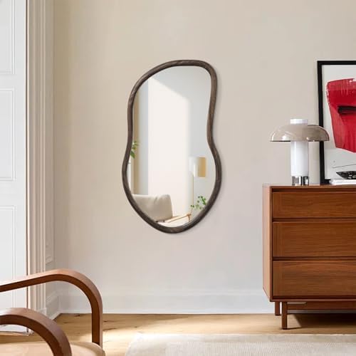 Asymmetrical Wall Mirror Rustic Brown Farmhouse Irregular Mirrors Wood Framed - Image 6