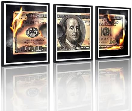 Modern Money Benjamin Franklin Canvas Wall Art Black Framed Painting 3 Panels by YatsenBridge