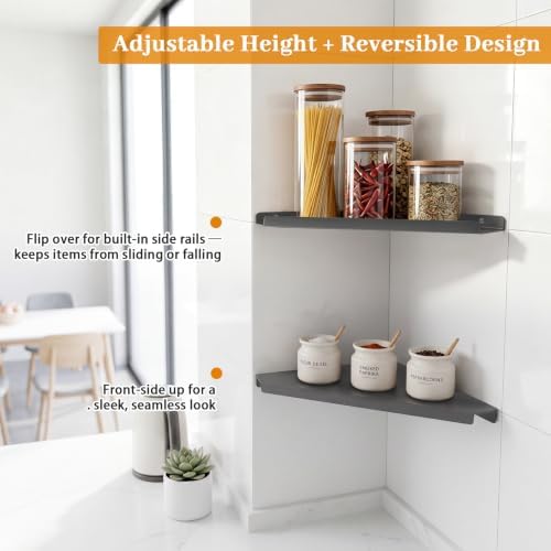 Gray Corner Floating Shelves Wall Mounted, Metal Set of 2 - Image 4