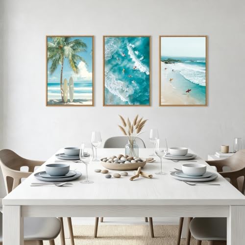IARTTOP Large Tropical Beach Surfing Framed Wall Art 16x24 Inch Blue Summer - Image 4