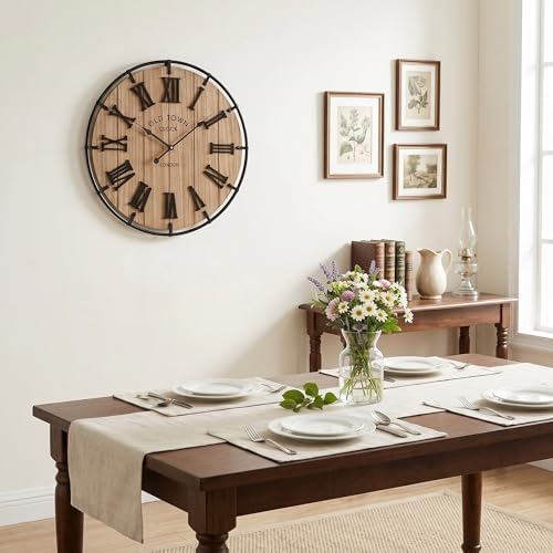 EMAX HOME Inch Modern Farmhouse Wall Clock, Warm Wood-Tone Dial - Image 7