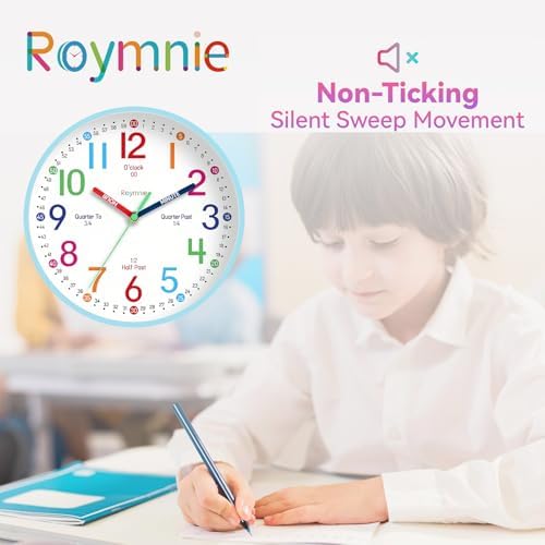 Roymnie Wall Clock 8" for Kids Learning Battery Operated Teaching Silent - Image 3