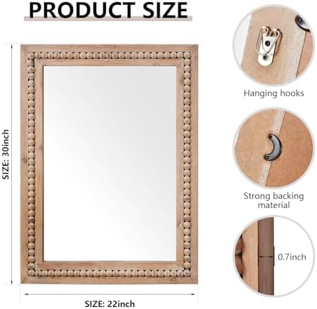 H HOMEWINS Rustic Wood Wall Mirror, Rectangle Bathroom Vanity Mirror - Image 2