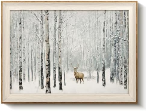 VIYYIEA Framed Forest Winter Deer Landscape Christmas Wall Art, 12×16 Inch by VIYYIEAART