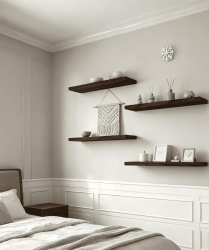 Brown Wood Floating Shelves for Wall Shelf 24 Inch Set of 4 - Image 2