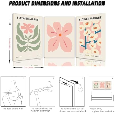 Pink Flower Market Wall Art Set of 3, Colorful Wildflowers Floral Botanical - Image 5