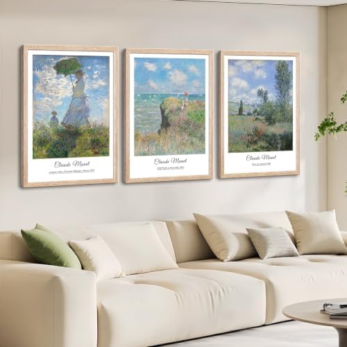 Vintage Claude Monet Canvas Wall Art, Framed Impressionism Landscape Paintings by OKEXCKK