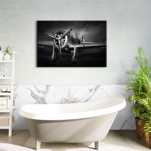 Large Propeller Aircraft Wall Art Black and White Airplane Bedroom Wall Decor - Image 4