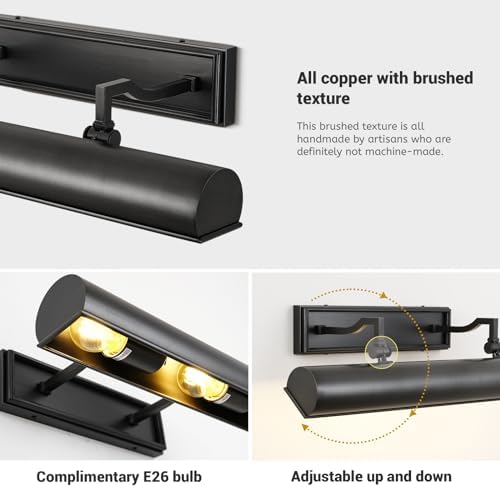 18in Black Picture Lights Hardwired, 3 Light Modern Bronze Picture Light - Image 4