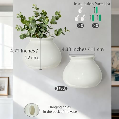 White Ceramic Wall Planters, 4.7 Inch, Flared Design - Image 3