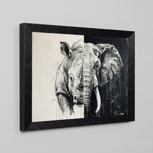 Framed Canvas Wall Art Monochrome Rhino Elephant Split Portrait High Contrast - Image 5