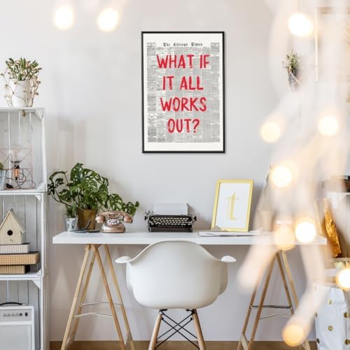 Red Retro Newspaper Wall Art Trendy Inspirational Quote Poster What If It All - Image 4