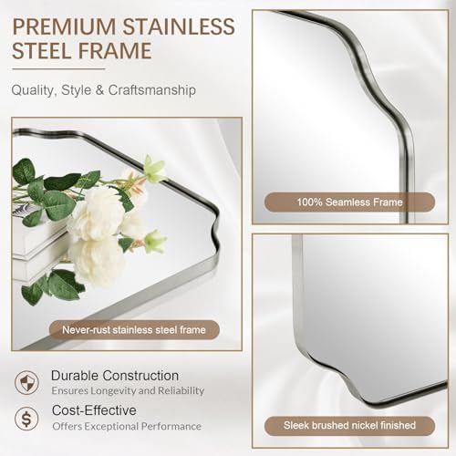 ANDY STAR 30x48 Inch Brushed Nickel Mirror, Large Silver Rectangle Mirror - Image 2