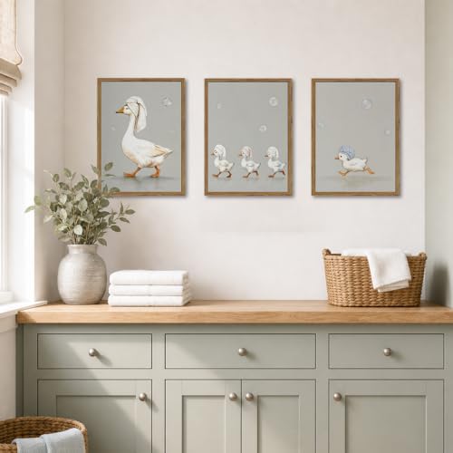 Cute Goose Bathroom Wall Art Set of 3, Funny Duck Bath Wall Decor Painting - Image 2