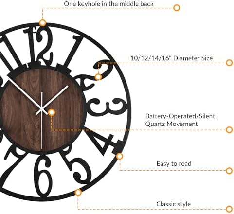 LEIKE 14in Arabic Numeral Wall Clock Battery Operated Black, Silent Non Ticking - Image 2