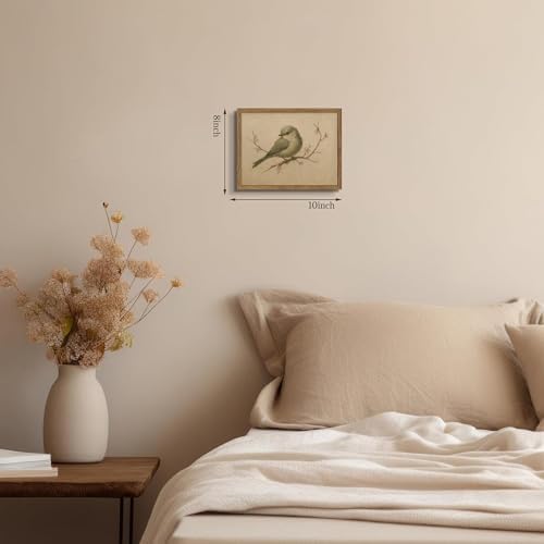 Framed Vintage Bird Canvas Wall Art, Cute Rustic Bird on Peach Blossom Print - Image 4
