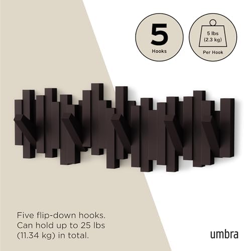 Umbra Sticks Wall Mount Coat Rack, 5 Hook Retractable Pegs - Image 5