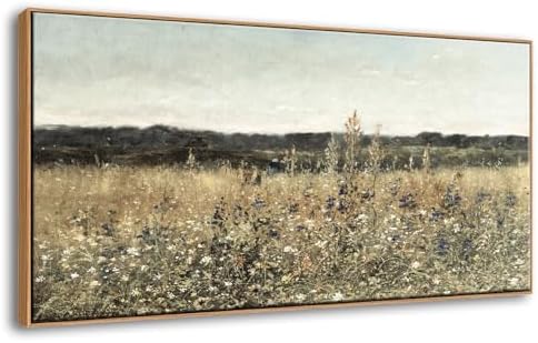 DJSYLIFE Framed Wall Art, Vintage Wildflower Field Canvas, 20x40 Inch by DJSYLIFE