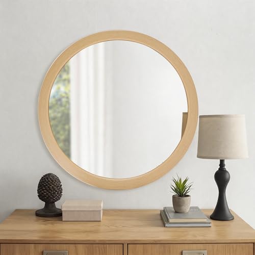Round Mirrors 24 Inch, Vanity Wall Rustic Natural Circle Tempered Mirror - Image 2