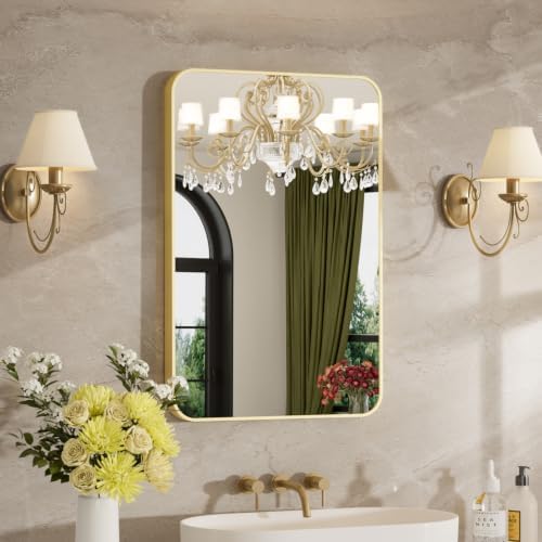 20"x30" Bathroom Mirror for Over Sink, Brushed Gold Rectangle Vanity Mirror by MZON