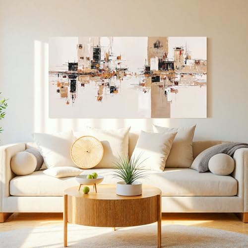 YISXINOAG Beige Abstract Wall Art Industrial Geometric Painting 24"X48" - Image 3