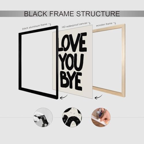 Love You Bye Quote Poster Black and White Love Wall Art 16x24 inch Black Framed - Image 3