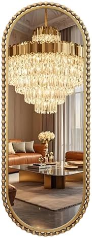 20"x53" Oval Full Length Wall Mirror, Unique Bold Beaded Frame by CavinHome