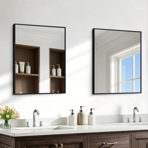 Bathroom Mirror, 30 x 24 inch Metal Framed Black Rectangle Mirror - Image 6
