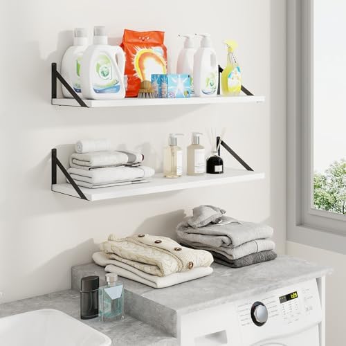 Axeman 30 Inch Floating Shelves, 10 Inch Deep White Wall Shelves Set of 2 - Image 2