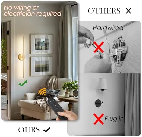 KARTOOSH Battery Operated Wall Sconces Set of Two Wireless Wall Lights - Image 2