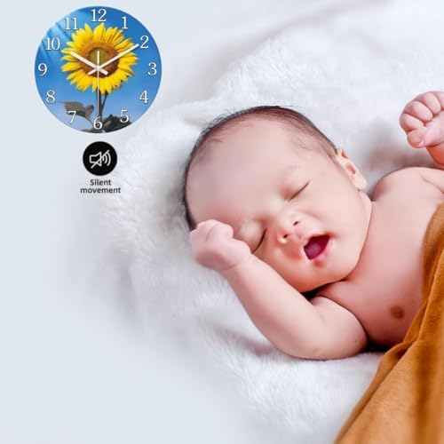 XFM Sunflower Glass Wall Clock 12 Inch Blue Yellow - Image 6