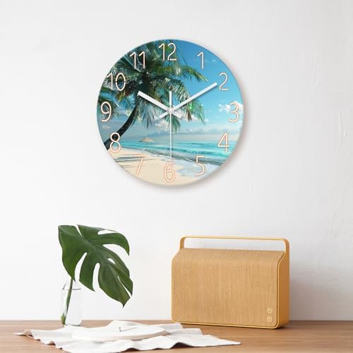 XFM 16 Inch Blue Beach Tropical Palm Tree Wall Clock - Image 2