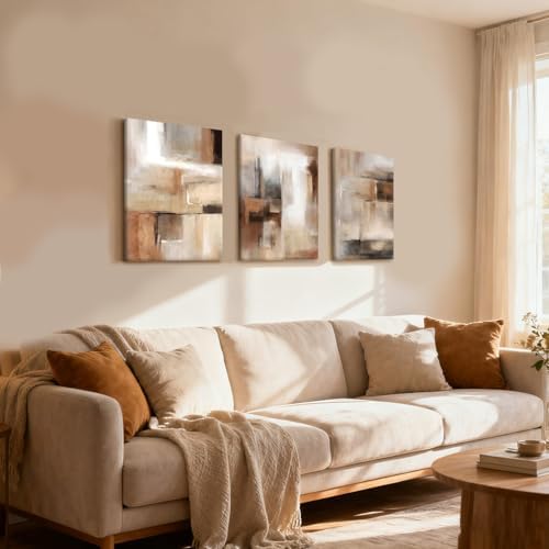LYYGLYY 3Pcs Framed Abstract Brown Canvas Wall Art 12x16 Inches - Image 2