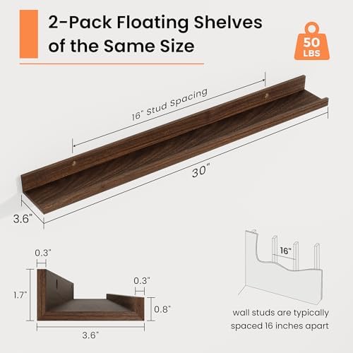 RICHFOCUS Picture Ledge Shelf, 30 inch Floating Shelves Set of 2, Wood Wall - Image 3